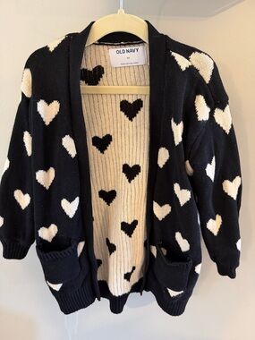 Old Navy Black & Cream Heart-Print Open Cardigan